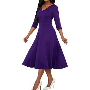 Milloud Women's Wrap V Neck Elegant Cocktail Dress 3/4 Sleeve A Line Swing Flared Wedding Guest Party Midi Dresses in Saudi Arabia