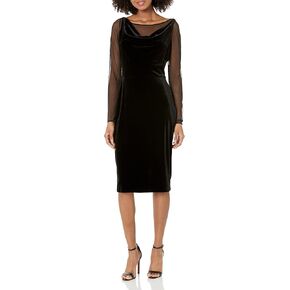 DKNY Women's Long Sleeve Mesh Velvet Combo Cowl Neck Dress in Saudi Arabia
