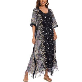 Beautybatik Boho Flora Printed Women Plus Size Kaftan Kimono Loungewear Maxi Long Dress XL to 4X in Kuwait