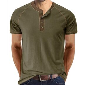 تي شيرت Viwedo رجالي أنيق بأكمام قصيرة من القطن بأزرار من Henley in Kuwait