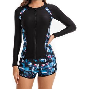 YUNAR Women Long Sleeve Sun Protection Rash Guard 2 Pieces Swimsuit Set Wetsuit Swim Shirts with Built in Bra in Kuwait