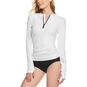 ATHLIO Women's Half-Zip Front Rash Guard, UPF 50+ Side Adjustable Long Sleeve Swim Shirts, UV/Sun Protection Swimsuit Top in Kuwait