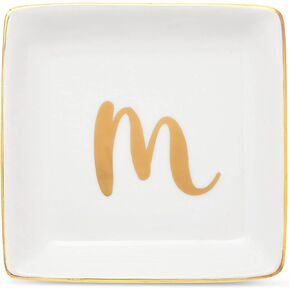 Monogrammed Letter M Ring Tray for Gifts, Personalized Jewelry Dish for Earrings, Necklaces, Bracelets (4x4 in)