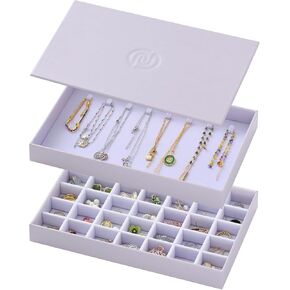 Neateam Jewelry Organizer with 3 Layer, White Velvet Jewelry Box with Clear Acrylic Lid for Storage Earring Bangle Bracelet Necklace and Rings, Jewelry Display Case Gift for Women Girls in Kuwait