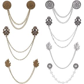 AHANDMAKER 3 Pcs Mens Lapel Pins, Gold Crown with Hanging Chain Brooch, Suit Chain Collar Chain, Lapel Chain Brooch, Shirt Ties Clips, Tie Chain for Men Suit in Saudi Arabia
