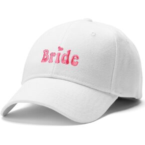 Edussy Bride Hat - Bride Accessories Gifts for Bachelorette Party, Bride to be Decorations White Adjustable Baseball Cap with Hot Pink Embroidery in Kuwait