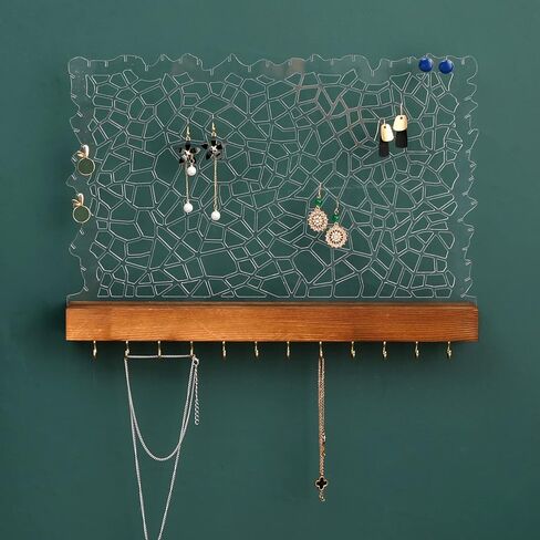 KingLin Earring Holder Organizer, Hanging Jewelry Organizer Wall Mounted Earing Holder with Wood Base Acrylic Holder for Stud Earrings, Necklaces, Earrings, Bracelets, Rings in Saudi Arabia