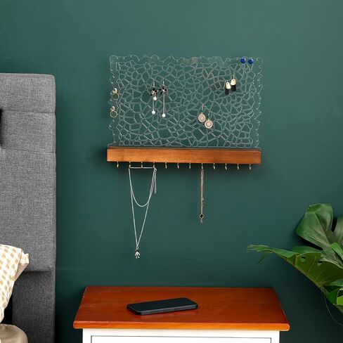 KingLin Earring Holder Organizer, Hanging Jewelry Organizer Wall Mounted Earing Holder with Wood Base Acrylic Holder for Stud Earrings, Necklaces, Earrings, Bracelets, Rings in Saudi Arabia