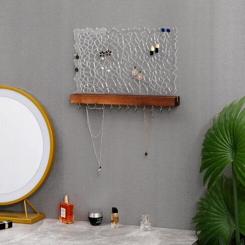 KingLin Earring Holder Organizer, Hanging Jewelry Organizer Wall Mounted Earing Holder with Wood Base Acrylic Holder for Stud Earrings, Necklaces, Earrings, Bracelets, Rings in Saudi Arabia