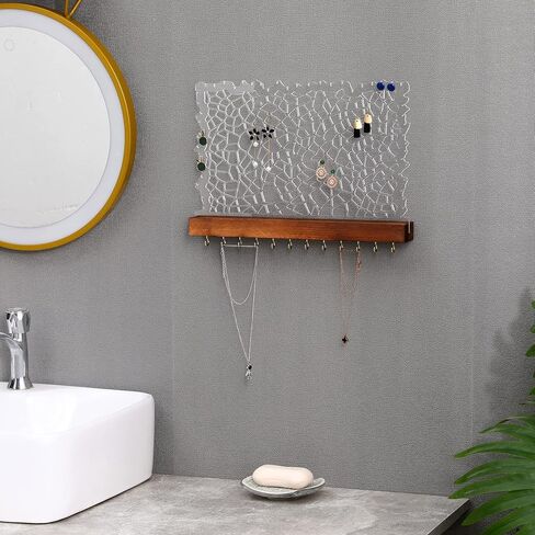 KingLin Earring Holder Organizer, Hanging Jewelry Organizer Wall Mounted Earing Holder with Wood Base Acrylic Holder for Stud Earrings, Necklaces, Earrings, Bracelets, Rings in Saudi Arabia