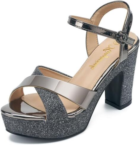 hingswink Womens Sparkly Platform Dress Sandals for Women Chunky Block Heel 3.8 Inch High Heels Open Toe with Strap for Women Comfortable Sexy Dressy Prom Wedding Party Evening Shoes in Saudi Arabia