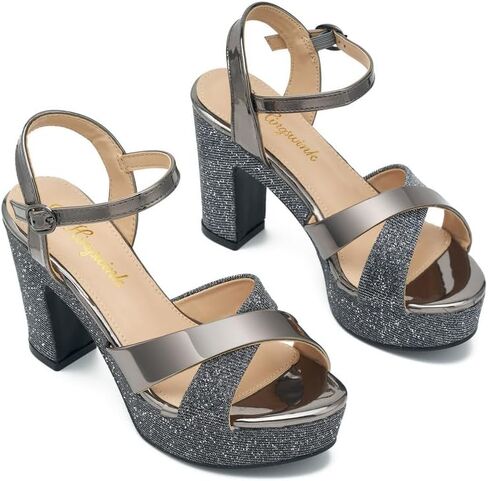 hingswink Womens Sparkly Platform Dress Sandals for Women Chunky Block Heel 3.8 Inch High Heels Open Toe with Strap for Women Comfortable Sexy Dressy Prom Wedding Party Evening Shoes in Saudi Arabia