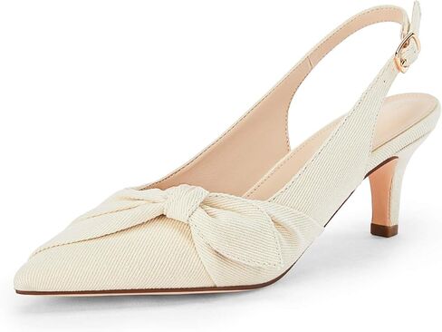 Coutgo Womens Bow Heels Slingback Pumps Low Kitten Heels Closed Pointed Toe Sandals Denim Dress Shoes in Saudi Arabia