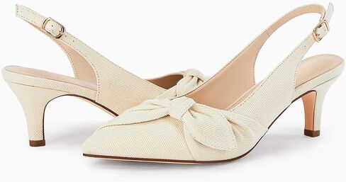 Coutgo Womens Bow Heels Slingback Pumps Low Kitten Heels Closed Pointed Toe Sandals Denim Dress Shoes in Saudi Arabia