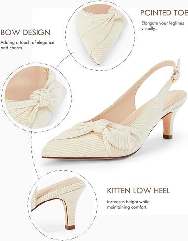 Coutgo Womens Bow Heels Slingback Pumps Low Kitten Heels Closed Pointed Toe Sandals Denim Dress Shoes in Saudi Arabia