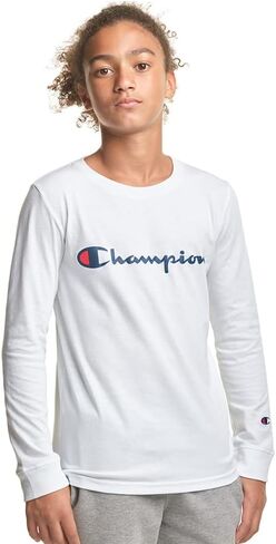 Champion Boy's Long-Sleeve Classic Signature Logo T-Shirt (Size: 8-20) in Saudi Arabia