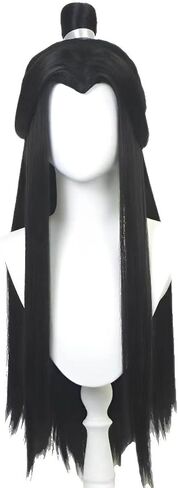 Gorgewg Long Black Wig TGCF Cosplay Xie Lian Costume Synthetic Hair with Detachable Bun and White Ribbon for Men in Kuwait