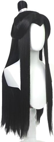 Gorgewg Long Black Wig TGCF Cosplay Xie Lian Costume Synthetic Hair with Detachable Bun and White Ribbon for Men in Kuwait
