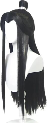 Gorgewg Long Black Wig TGCF Cosplay Xie Lian Costume Synthetic Hair with Detachable Bun and White Ribbon for Men in Kuwait