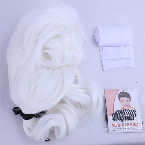 شعر مستعار رجالي من Cfalaicos، شعر مستعار كولونيال واشنطن للهالوين، شعر مستعار تنكري للمحامي، شعر مستعار مقاوم للحرارة (أبيض) in Kuwait