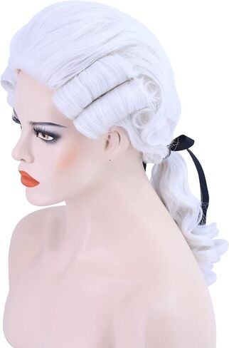 شعر مستعار رجالي من Cfalaicos، شعر مستعار كولونيال واشنطن للهالوين، شعر مستعار تنكري للمحامي، شعر مستعار مقاوم للحرارة (أبيض) in Kuwait