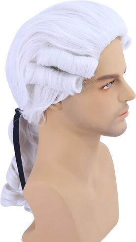 شعر مستعار رجالي من Cfalaicos، شعر مستعار كولونيال واشنطن للهالوين، شعر مستعار تنكري للمحامي، شعر مستعار مقاوم للحرارة (أبيض) in Kuwait