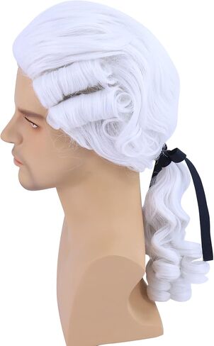 شعر مستعار رجالي من Cfalaicos، شعر مستعار كولونيال واشنطن للهالوين، شعر مستعار تنكري للمحامي، شعر مستعار مقاوم للحرارة (أبيض) in Kuwait