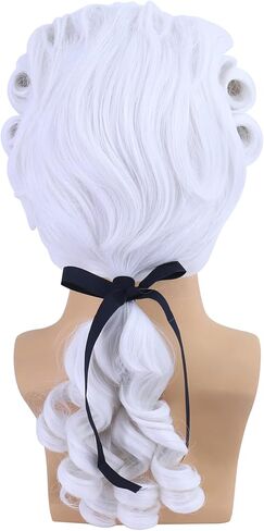 شعر مستعار رجالي من Cfalaicos، شعر مستعار كولونيال واشنطن للهالوين، شعر مستعار تنكري للمحامي، شعر مستعار مقاوم للحرارة (أبيض) in Kuwait