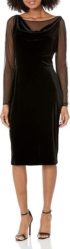 DKNY Women's Long Sleeve Mesh Velvet Combo Cowl Neck Dress in Saudi Arabia