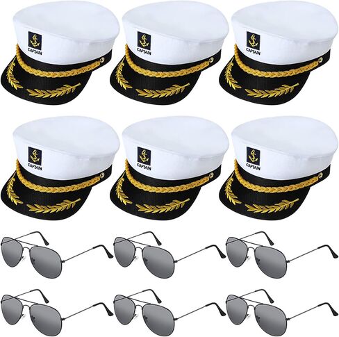 12 Pieces Yacht Captain Hat Sailor Ship Costume Set Captain's Yacht Sailors Hat Adjustable Sailor Ship Cap Polarized Sunglasses Lightweight Driving Sunglasses for Kids in Saudi Arabia