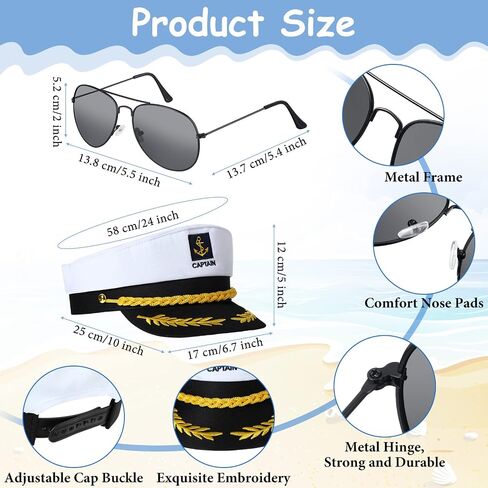12 Pieces Yacht Captain Hat Sailor Ship Costume Set Captain's Yacht Sailors Hat Adjustable Sailor Ship Cap Polarized Sunglasses Lightweight Driving Sunglasses for Kids in Saudi Arabia