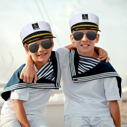 12 Pieces Yacht Captain Hat Sailor Ship Costume Set Captain's Yacht Sailors Hat Adjustable Sailor Ship Cap Polarized Sunglasses Lightweight Driving Sunglasses for Kids in Saudi Arabia