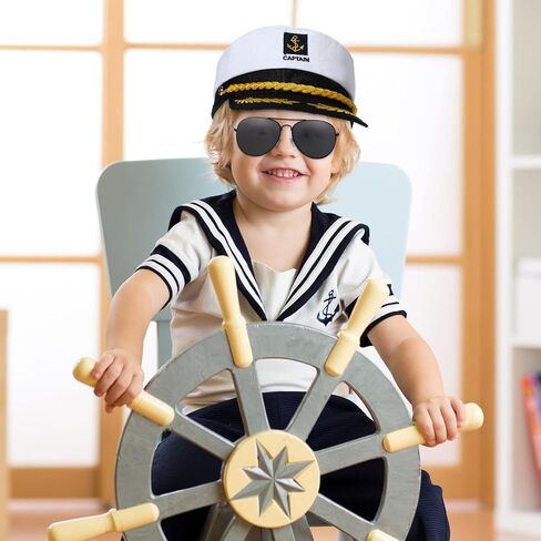 12 Pieces Yacht Captain Hat Sailor Ship Costume Set Captain's Yacht Sailors Hat Adjustable Sailor Ship Cap Polarized Sunglasses Lightweight Driving Sunglasses for Kids in Saudi Arabia