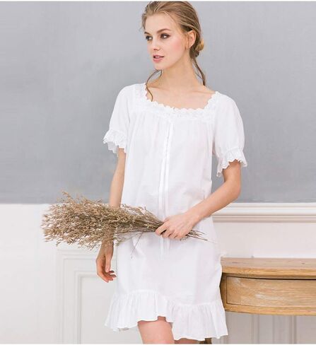 Sharebeauty Women's 100% Cotton Vintage Nightgown Retro Victorian Style in Saudi Arabia