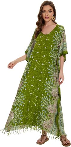 Beautybatik Boho Flora مطبوعة للنساء مقاس كبير قفطان كيمونو ملابس طويلة ماكسي فستان طويل XL إلى 4X in Saudi Arabia