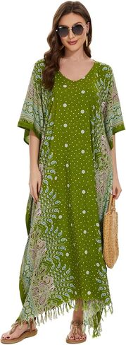 Beautybatik Boho Flora مطبوعة للنساء مقاس كبير قفطان كيمونو ملابس طويلة ماكسي فستان طويل XL إلى 4X in Saudi Arabia