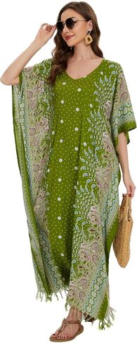 Beautybatik Boho Flora مطبوعة للنساء مقاس كبير قفطان كيمونو ملابس طويلة ماكسي فستان طويل XL إلى 4X in Saudi Arabia