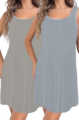 قمصان نوم بدون أكمام للنساء من ft FENTENG مكونة من قطعتين، فستان نوم ناعم بدون أكمام، قميص نوم مضلع in Kuwait