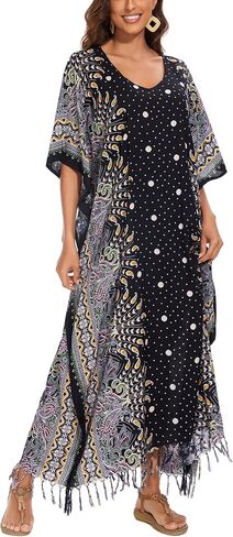 Beautybatik Boho Flora Printed Women Plus Size Kaftan Kimono Loungewear Maxi Long Dress XL to 4X in Kuwait