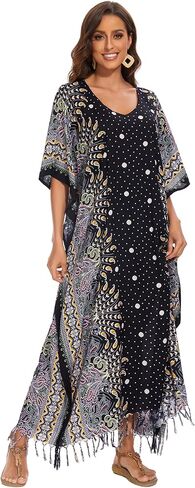Beautybatik Boho Flora Printed Women Plus Size Kaftan Kimono Loungewear Maxi Long Dress XL to 4X in Kuwait