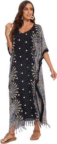 Beautybatik Boho Flora Printed Women Plus Size Kaftan Kimono Loungewear Maxi Long Dress XL to 4X in Kuwait