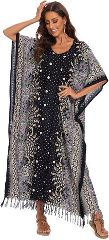 Beautybatik Boho Flora Printed Women Plus Size Kaftan Kimono Loungewear Maxi Long Dress XL to 4X in Kuwait