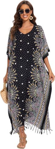 Beautybatik Boho Flora Printed Women Plus Size Kaftan Kimono Loungewear Maxi Long Dress XL to 4X in Kuwait