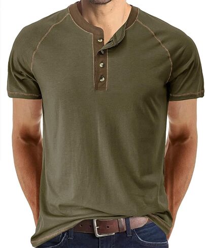 تي شيرت Viwedo رجالي أنيق بأكمام قصيرة من القطن بأزرار من Henley in Kuwait