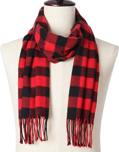 وشاح من الفلانيل منقوش باللونين الأحمر والأسود من BETTERLINE للنساء والرجال - وشاح شتوي دافئ ناعم - 67 بوصة × 13 بوصة in Kuwait