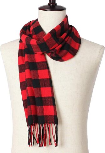 وشاح من الفلانيل منقوش باللونين الأحمر والأسود من BETTERLINE للنساء والرجال - وشاح شتوي دافئ ناعم - 67 بوصة × 13 بوصة in Kuwait