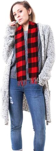 وشاح من الفلانيل منقوش باللونين الأحمر والأسود من BETTERLINE للنساء والرجال - وشاح شتوي دافئ ناعم - 67 بوصة × 13 بوصة in Kuwait