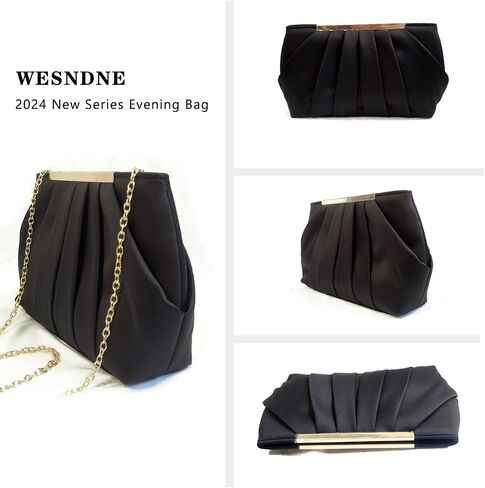 WESNDNE Clutch Purse for Women,Evening Clutches for Wedding, Detachable Chain Strap Pleated Crossbody Shoulder Handbag in Kuwait