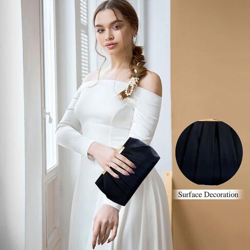 WESNDNE Clutch Purse for Women,Evening Clutches for Wedding, Detachable Chain Strap Pleated Crossbody Shoulder Handbag in Kuwait