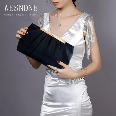 WESNDNE Clutch Purse for Women,Evening Clutches for Wedding, Detachable Chain Strap Pleated Crossbody Shoulder Handbag in Kuwait
